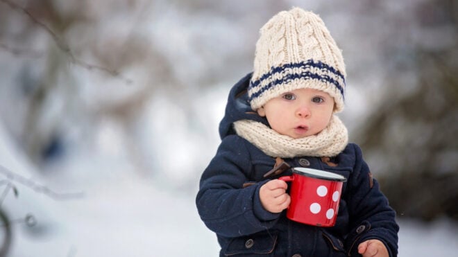 Child outside in the winter