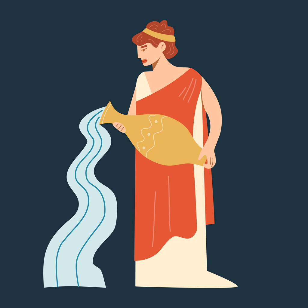 Greek girl with a jug. Ancient Greece. A woman pours water from a vase. Antiquity.
