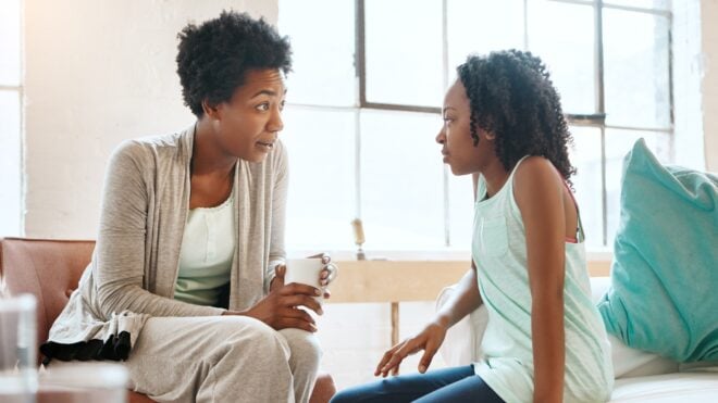 A mom talking to her daughter