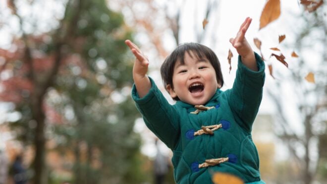 happy baby in the fall
