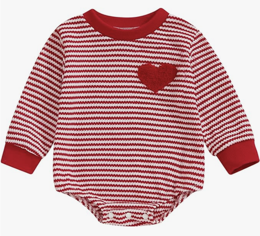 red striped valentine onesie